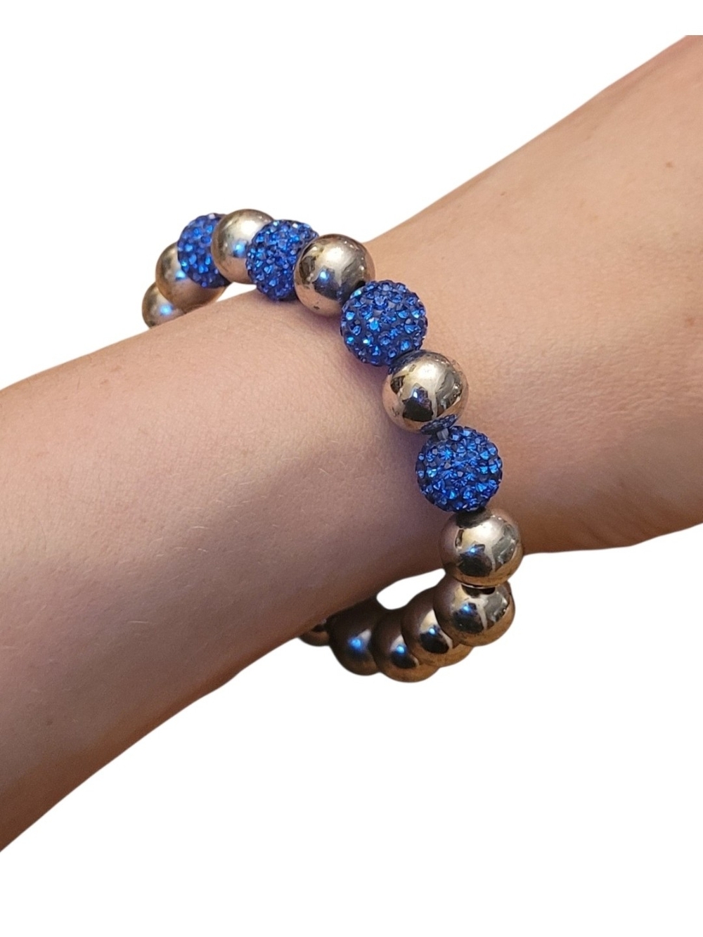 🥳5/$25!🥳 Silver Bead Bracelet with Royal Blue Crystal Pave Accents